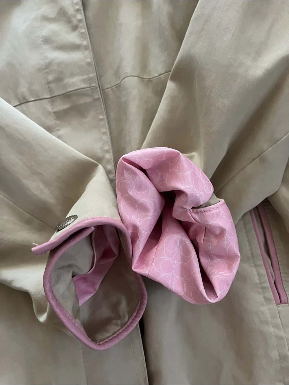 Vintage Coach Beige Trench with Pink Trim Detail